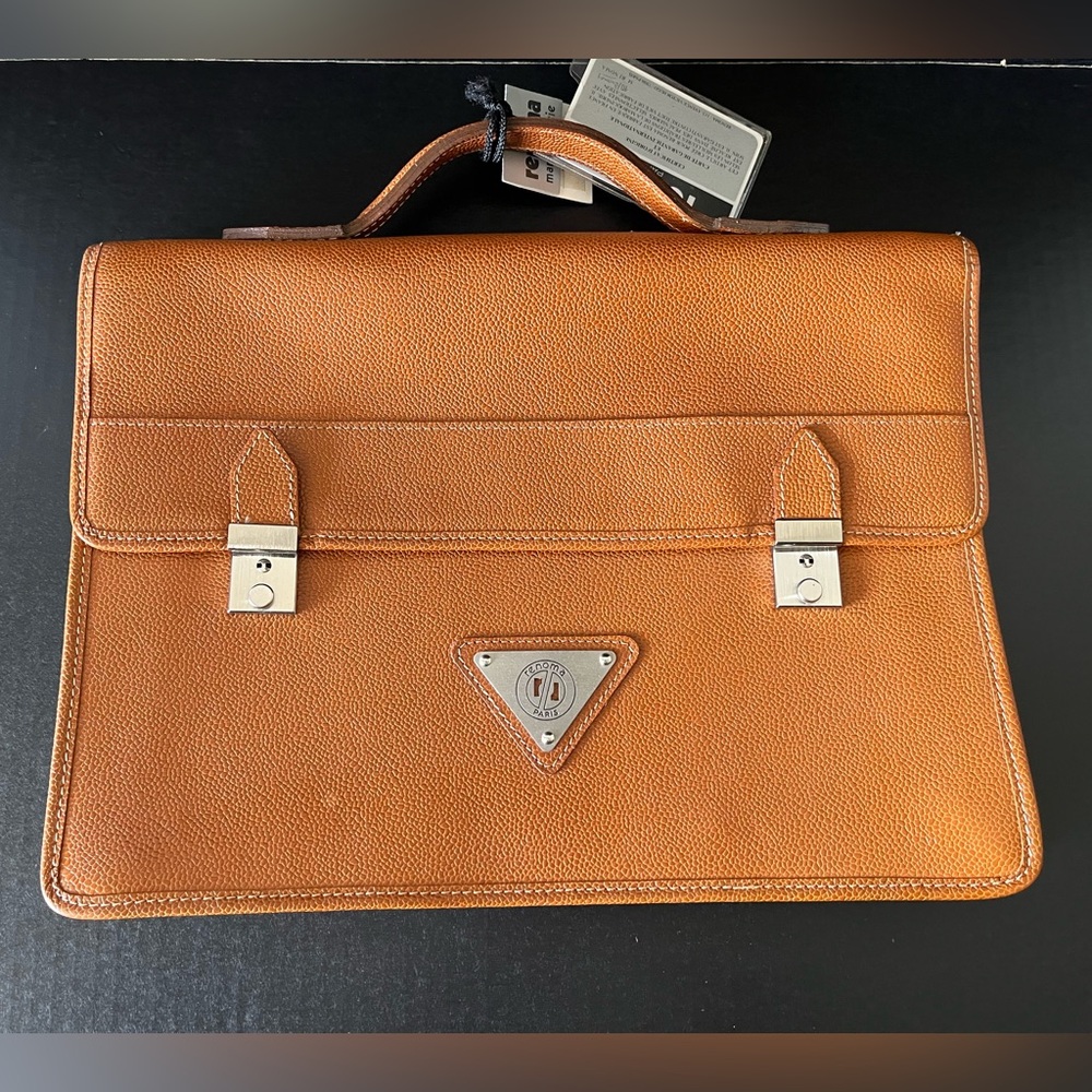New Vintage Renoma Paris Maroquinerie Brown Leather Messenger Bag Briefcase - Picture 3 of 10